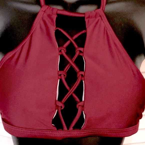 Bikini Top Halter Style Burgundy/Red Size X-small - Picture 5 of 8